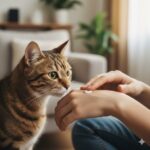 ハンドクリームを舐める猫