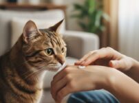 ハンドクリームを舐める猫