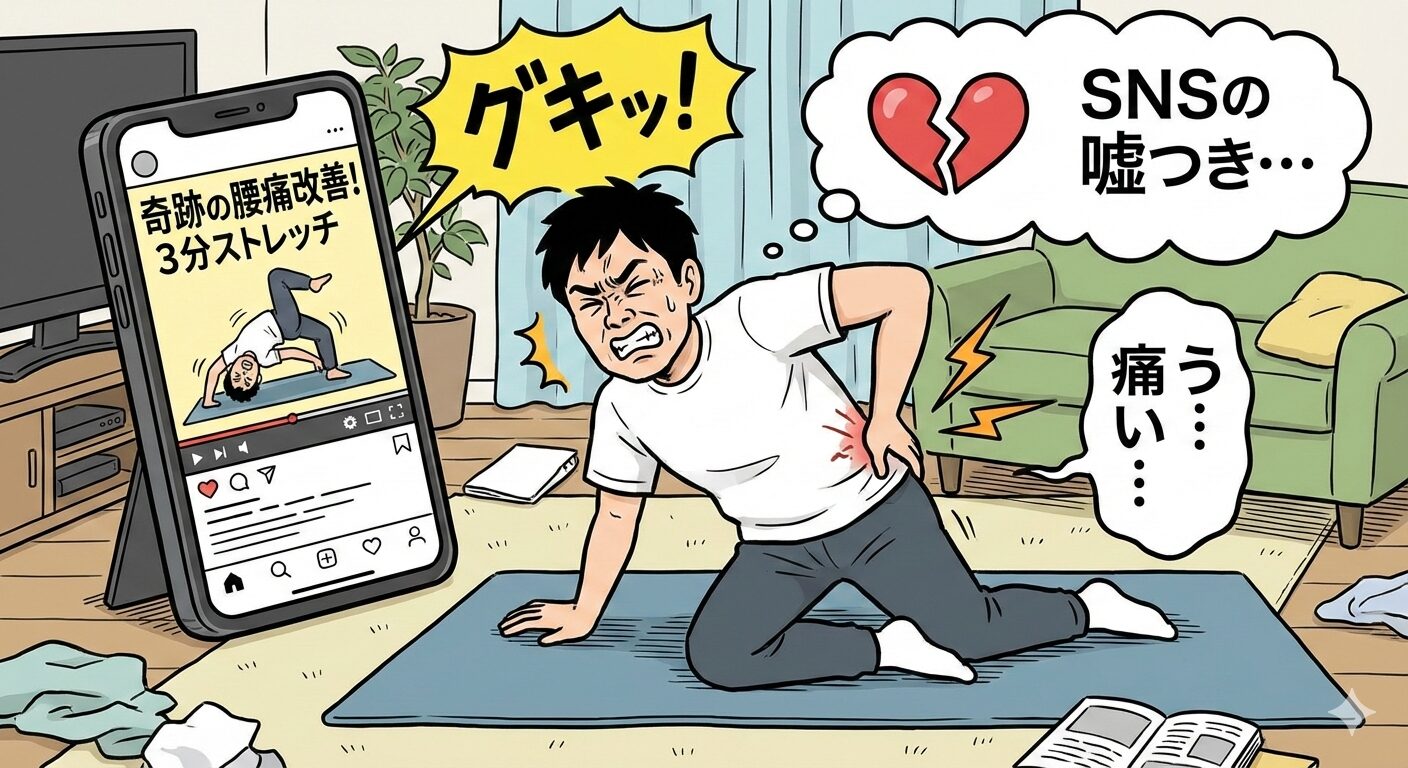 SNSの動画のストレッチを試して腰を痛める記事のアイキャッチ