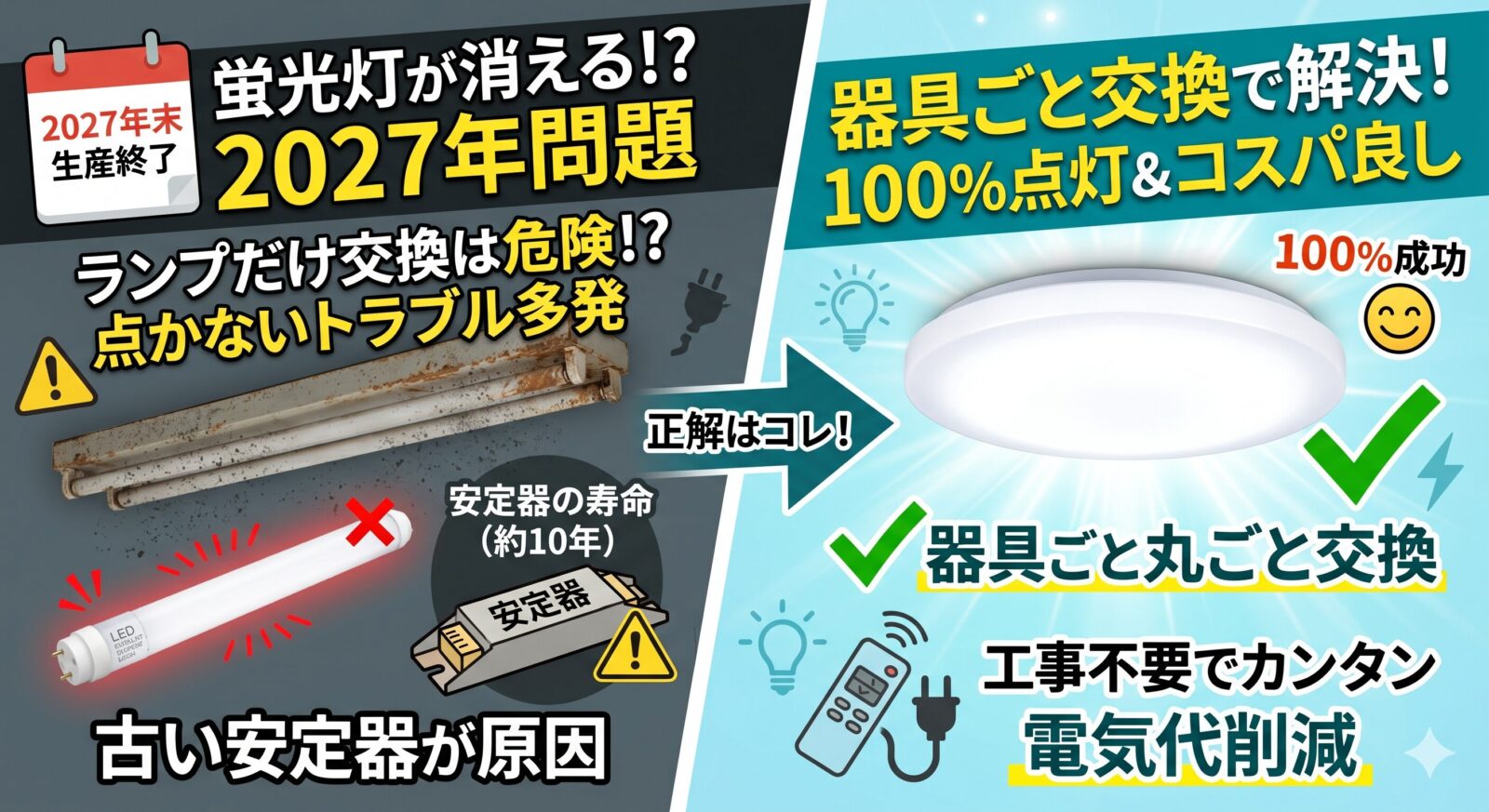 蛍光灯からLEDへの買い替えアイキャッチ